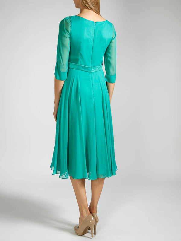 Favourbrook Serena Longer Circle Dress Aqua Green Plain Silk Georgette