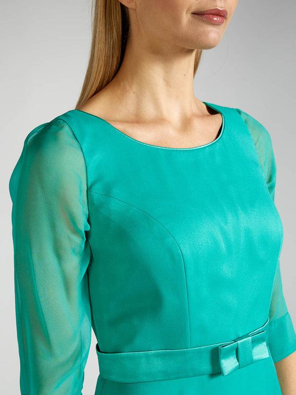 Favourbrook Serena Longer Circle Dress Aqua Green Plain Silk Georgette