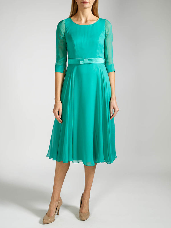 favourbrook Serena Longer Circle Dress Aqua Green Plain Silk Georgette
