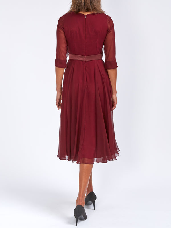 Favourbrook Serena Longer Circle Dress Ox Blood Plain Georgette