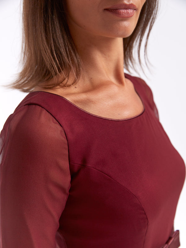 Favourbrook Serena Longer Circle Dress Ox Blood Plain Georgette