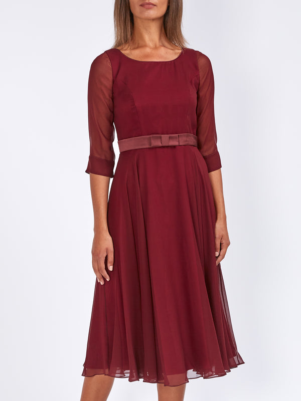 Favourbrook Serena Longer Circle Dress Ox Blood Plain Georgette