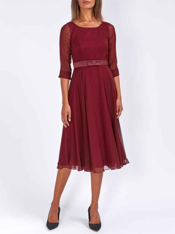 favourbrook Serena Longer Circle Dress Ox Blood Plain Georgette