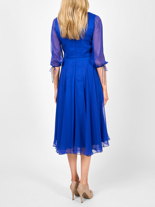 Favourbrook Serena V- Neck Longer Circle Dress French Navy Silk Georgette