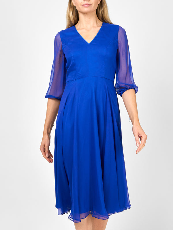 Favourbrook Serena V- Neck Longer Circle Dress French Navy Silk Georgette