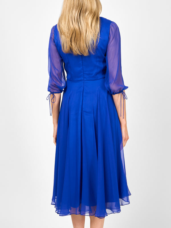 Favourbrook Serena V- Neck Longer Circle Dress French Navy Silk Georgette