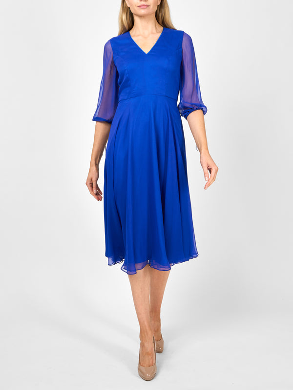 favourbrook Serena V- Neck Longer Circle Dress French Navy Silk Georgette