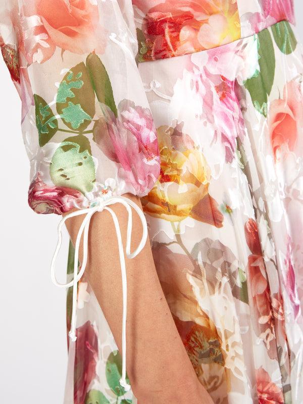 Favourbrook Serena V- Neck Longer Circle Dress Rosa Silk Devore Chiffon