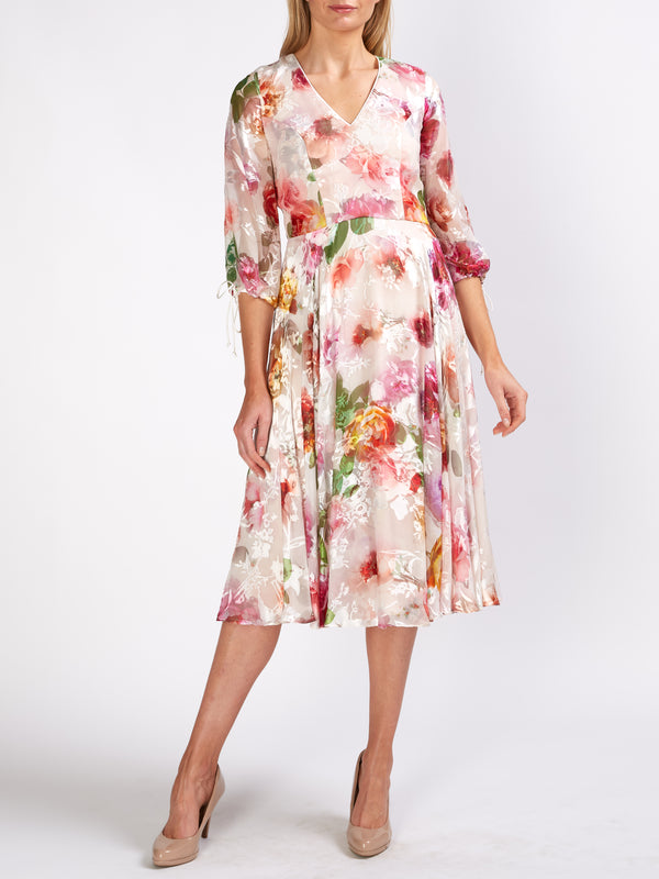favourbrook Serena V- Neck Longer Circle Dress Rosa Silk Devore Chiffon