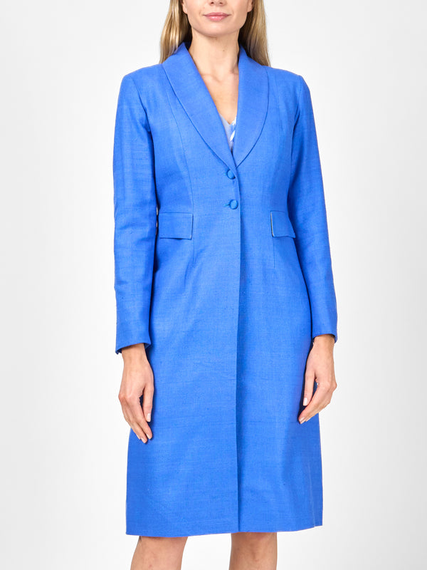 Favourbrook Shawl Collar Eton Coat Cobalt Katmandu Silk Tasar