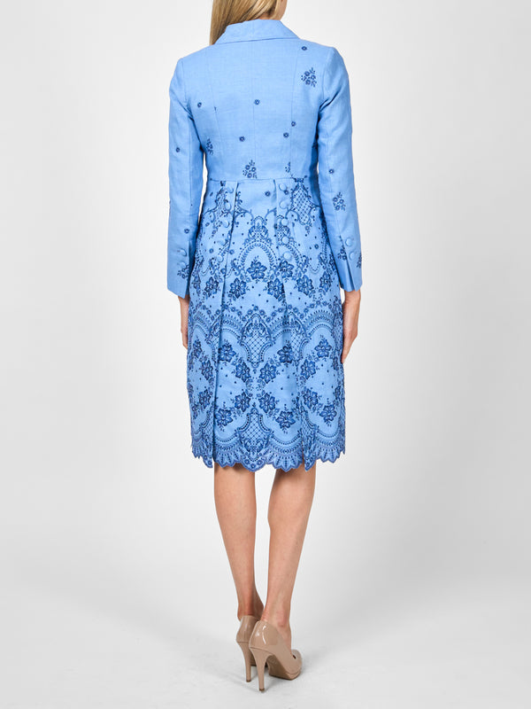 Favourbrook Shawl Collar Eton Coat Pale Blue Landsdowne Crease Resist Linen