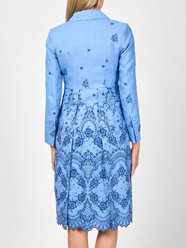 Favourbrook Shawl Collar Eton Coat Pale Blue Landsdowne Crease Resist Linen