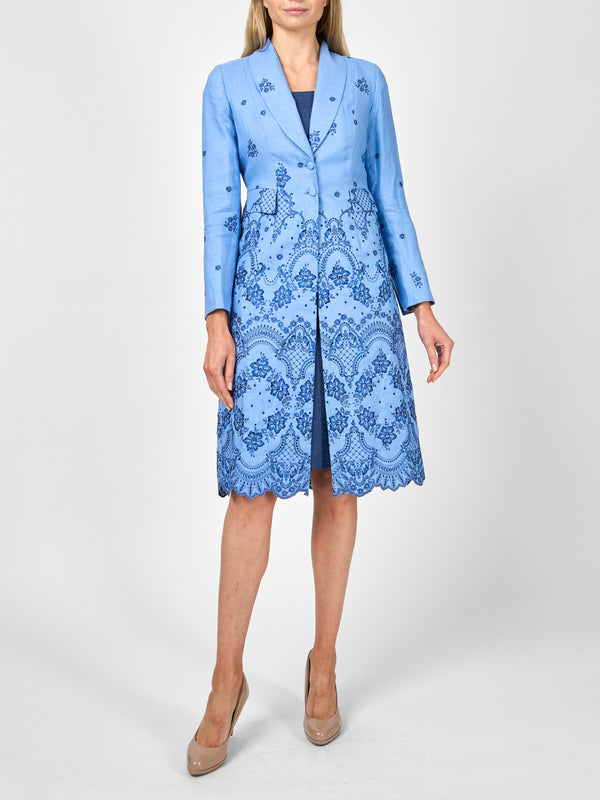 favourbrook Shawl Collar Eton Coat Pale Blue Landsdowne Crease Resist Linen