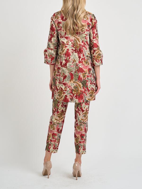 Favourbrook Short Duster Jacket Red Gold Barnwell Brocade