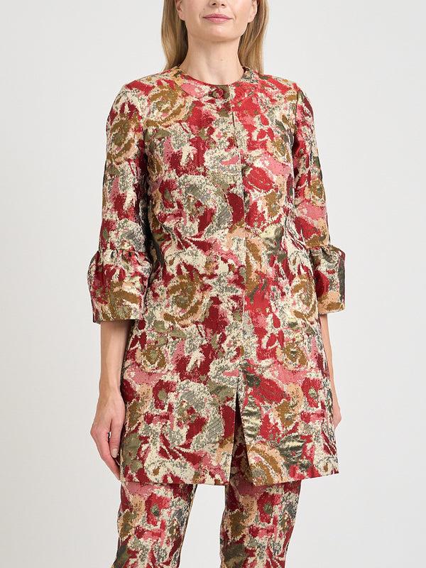 Favourbrook Short Duster Jacket Red Gold Barnwell Brocade