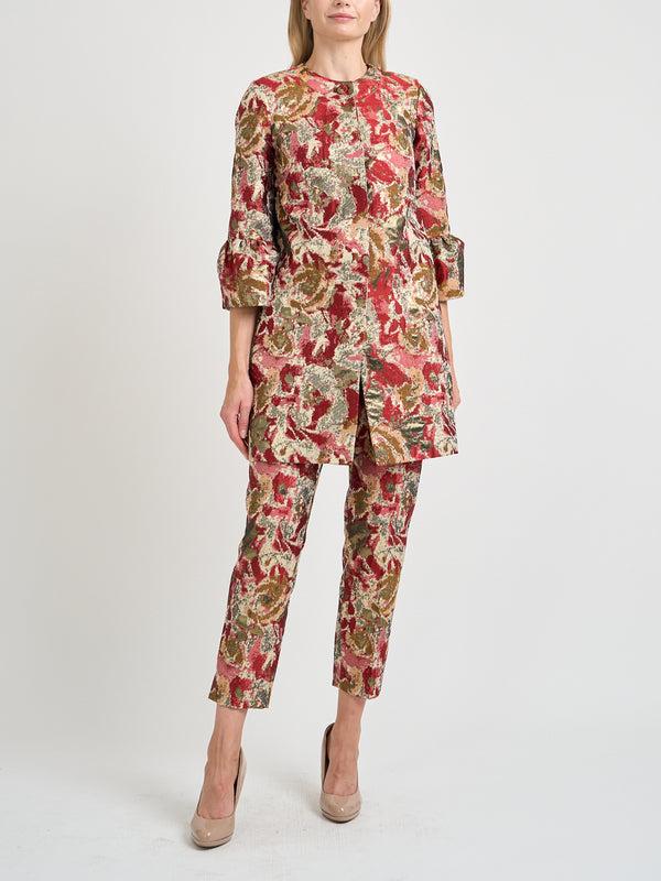 favourbrook Short Duster Jacket Red Gold Barnwell Brocade