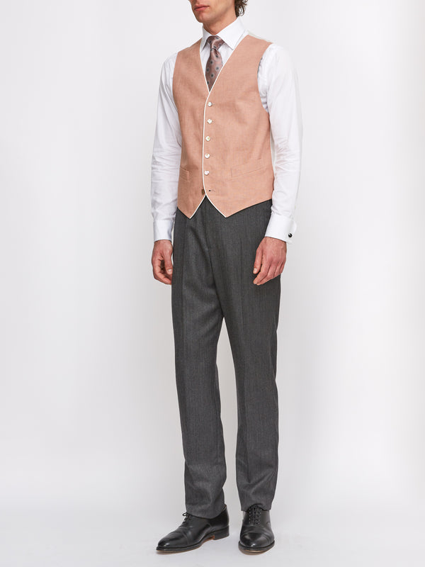 Favourbrook Sidmouth Pink Linen Single Breasted 6 Button Piped Waistcoat