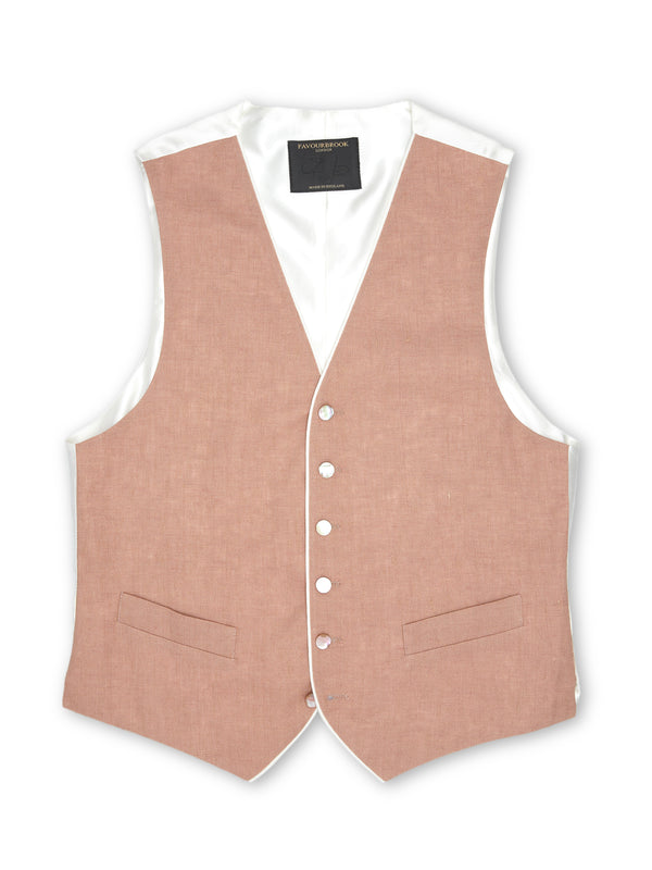 Favourbrook Sidmouth Pink Linen Single Breasted 6 Button Piped Waistcoat