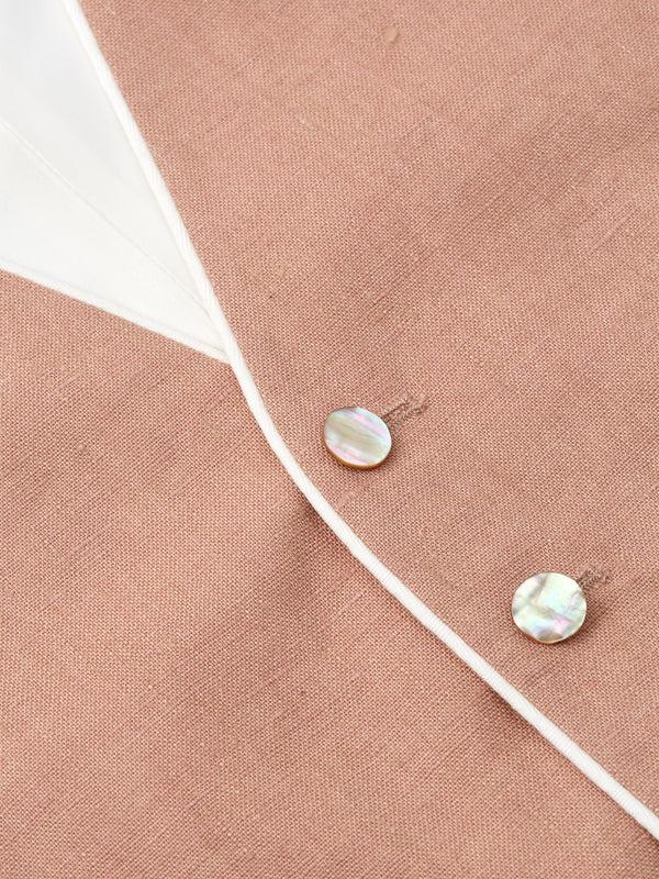 Favourbrook Sidmouth Pink Linen Single Breasted 6 Button Piped Waistcoat