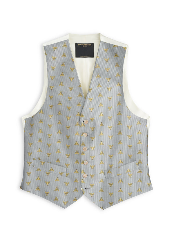 favourbrook Silver Gold Bees Silk Single Breasted Waistcoat