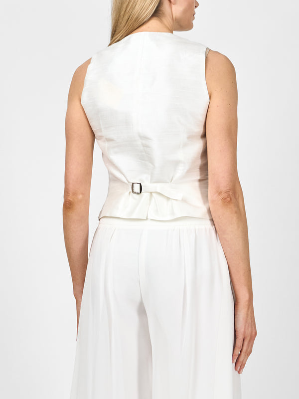 Favourbrook Single Breasted Waistcoat Spring Green Dunwich Crease Resist Linen