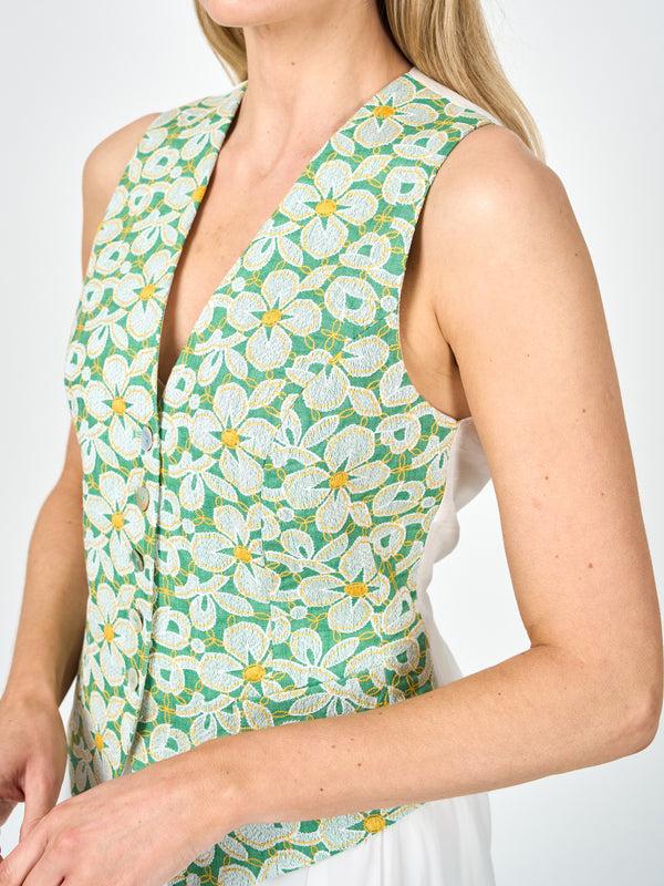 Favourbrook Single Breasted Waistcoat Spring Green Dunwich Crease Resist Linen