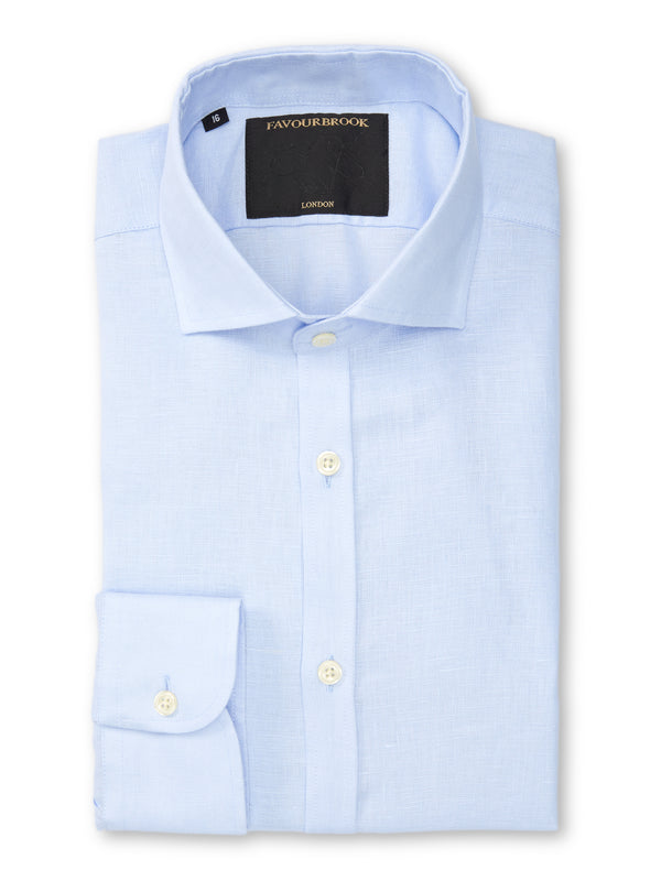 favourbrook Sky Blue Bridford Linen Cutaway Collar Shirt