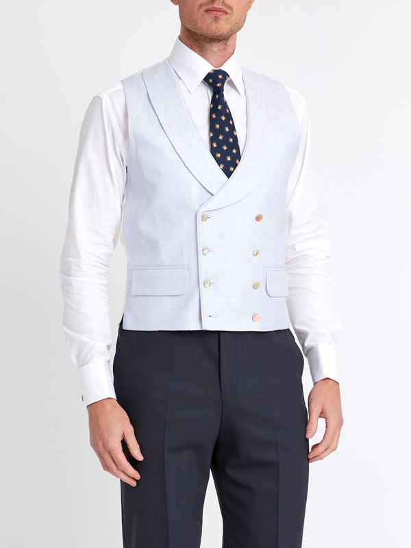Favourbrook Sky Blue Randwick Double Breasted Waistcoat With Piping