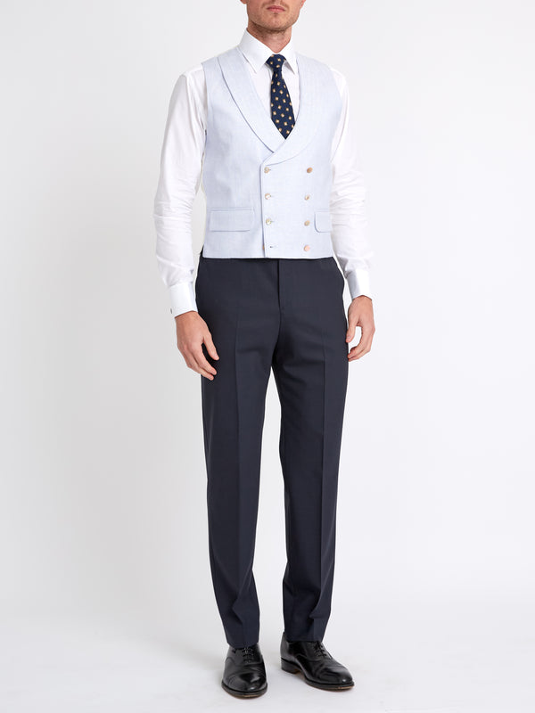 Favourbrook Sky Blue Randwick Double Breasted Waistcoat With Piping