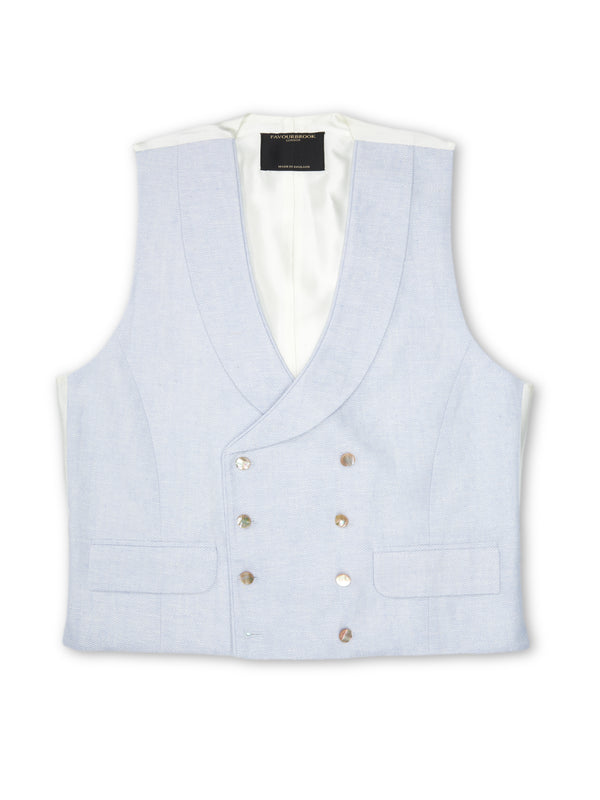 Favourbrook Sky Blue Randwick Double Breasted Waistcoat With Piping