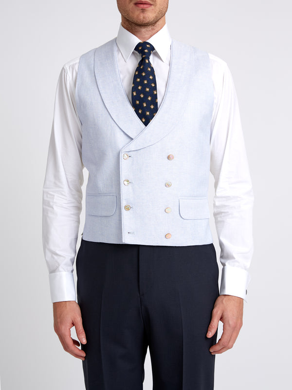 favourbrook Sky Blue Randwick Double Breasted Waistcoat with Piping