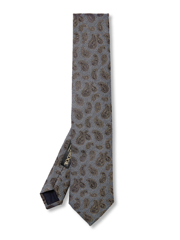 favourbrook Slate Grey Durlston Paisley Silk/Wool Tie