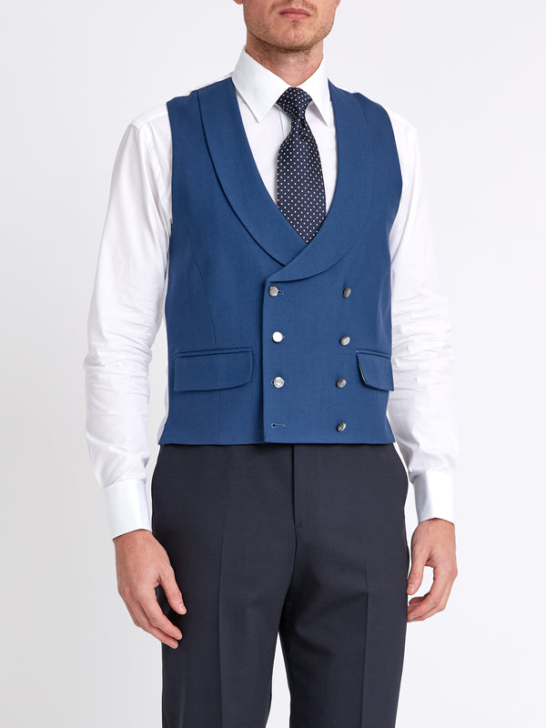 Favourbrook Storm Blue Wool Double Breasted 8 Button Shawl Lapel Waistcoat