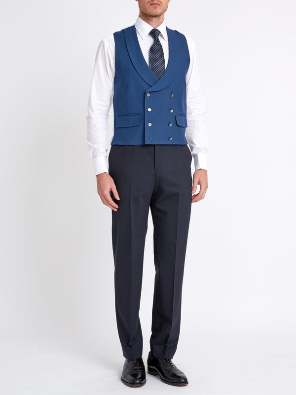 Favourbrook Storm Blue Wool Double Breasted 8 Button Shawl Lapel Waistcoat