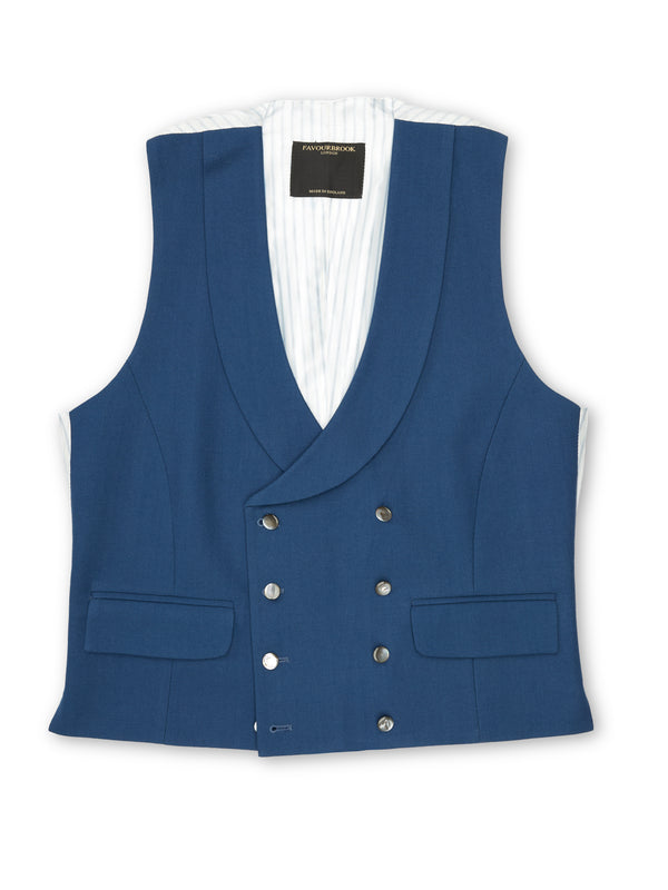 Favourbrook Storm Blue Wool Double Breasted 8 Button Shawl Lapel Waistcoat