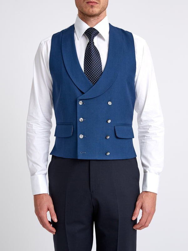 favourbrook Storm Blue Wool Double Breasted 8 Button Shawl Lapel Waistcoat