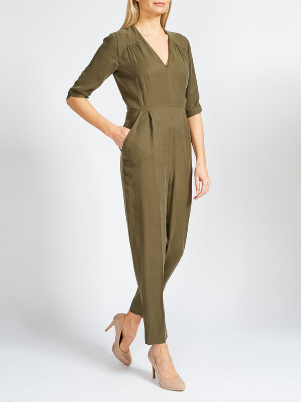 Favourbrook Tailored Jumpsuit Khaki Tokyo Sandwashed Crepe De Chine