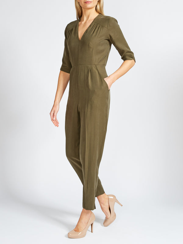 Favourbrook Tailored Jumpsuit Khaki Tokyo Sandwashed Crepe De Chine