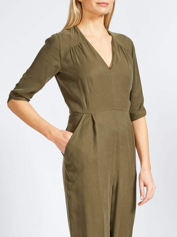 Favourbrook Tailored Jumpsuit Khaki Tokyo Sandwashed Crepe De Chine