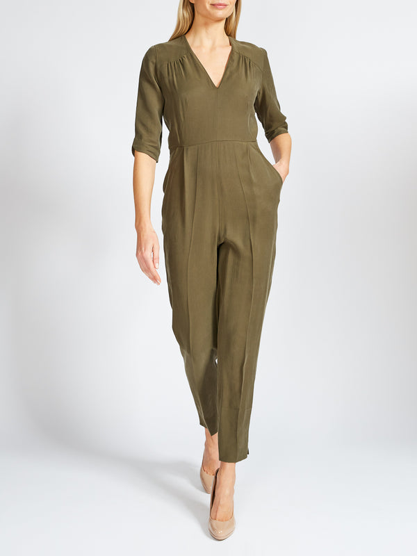 favourbrook Tailored Jumpsuit Khaki Tokyo Sandwashed Crepe De Chine