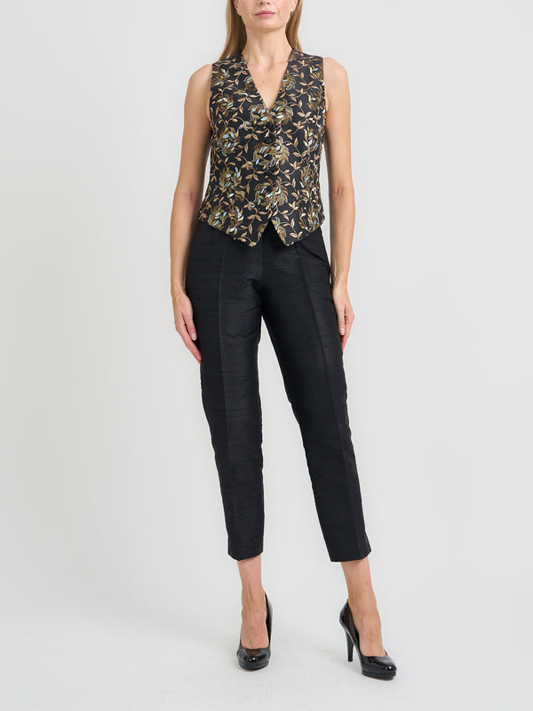 Favourbrook Waistcoat Single-Breasted Black Evelyn Silk Douppion