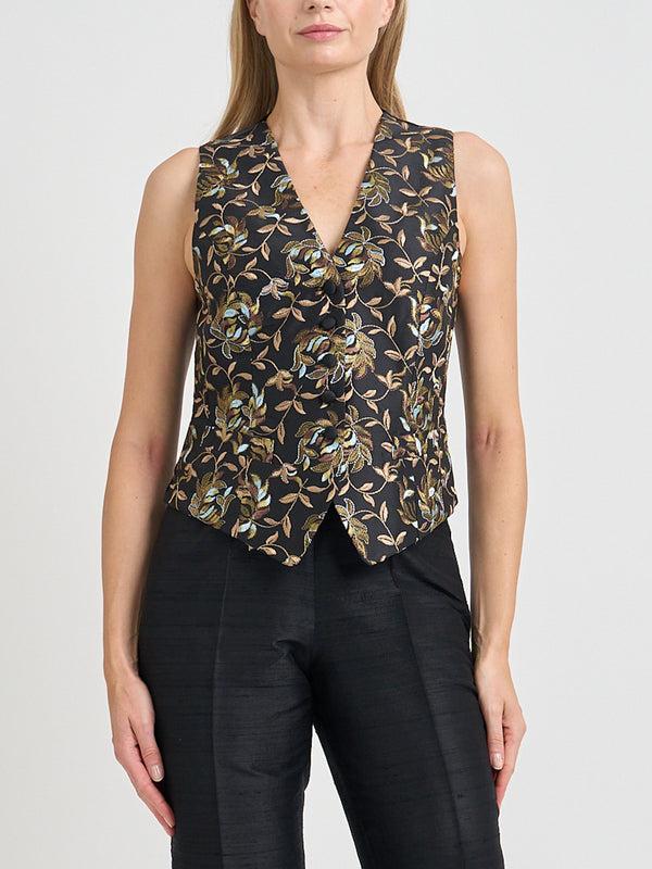 favourbrook Waistcoat Single-Breasted Black Evelyn Silk Douppion