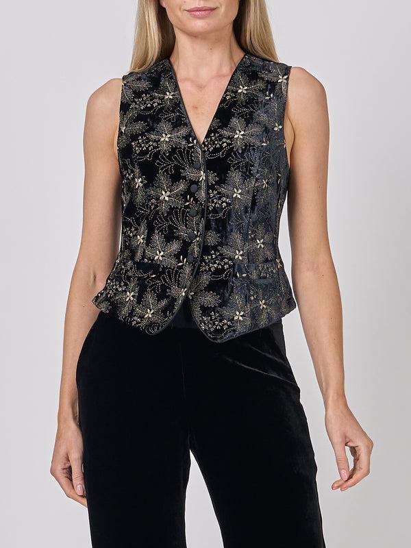 favourbrook Waistcoat Single-Breasted Black Gold Rozier Silk Velvet