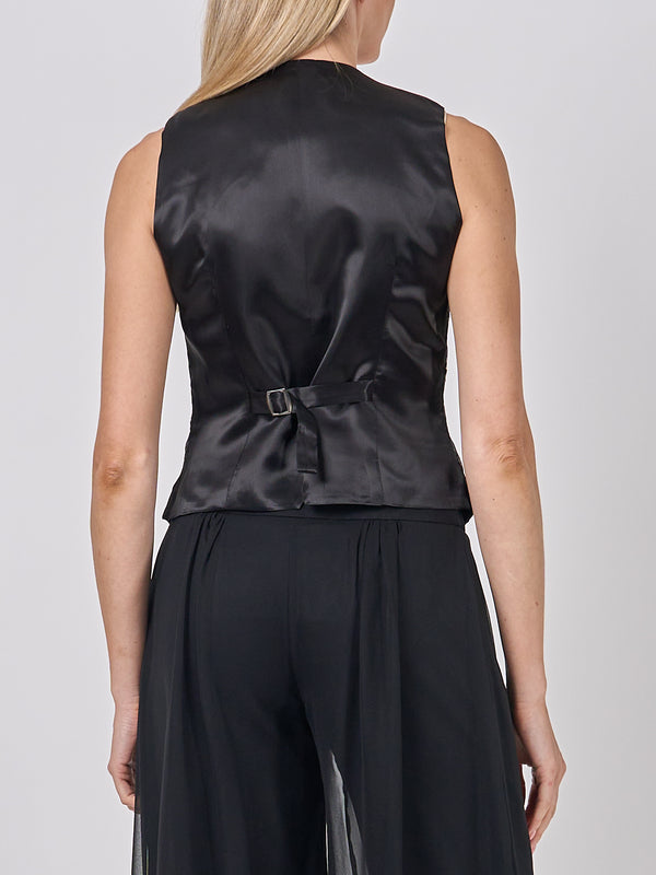 Favourbrook Waistcoat Single-Breasted Black Red Hellibore Silk Douppion