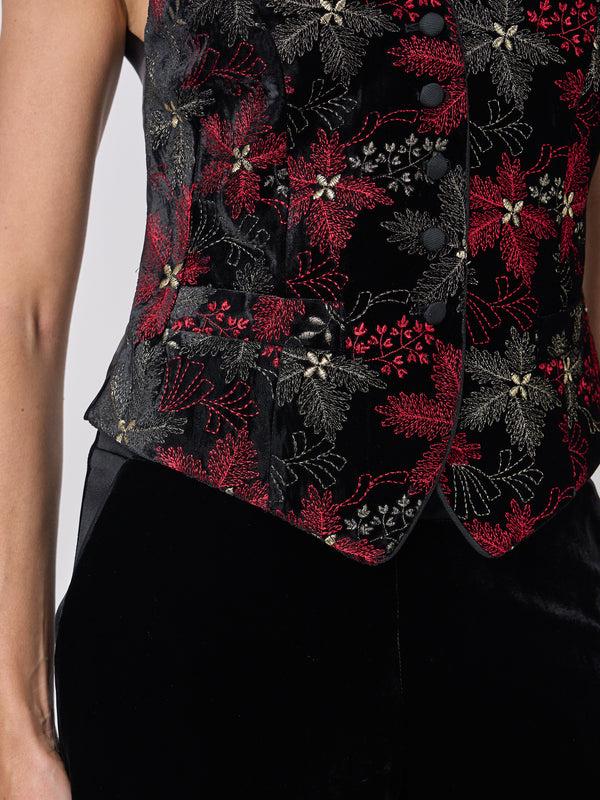 Favourbrook Waistcoat Single-Breasted Black Red Rozier Silk Velvet