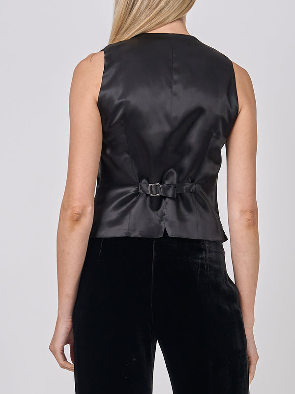 Favourbrook Waistcoat Single-Breasted Black Red Rozier Silk Velvet