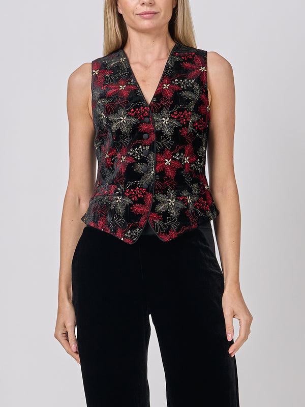 favourbrook Waistcoat Single-Breasted Black Red Rozier Silk Velvet