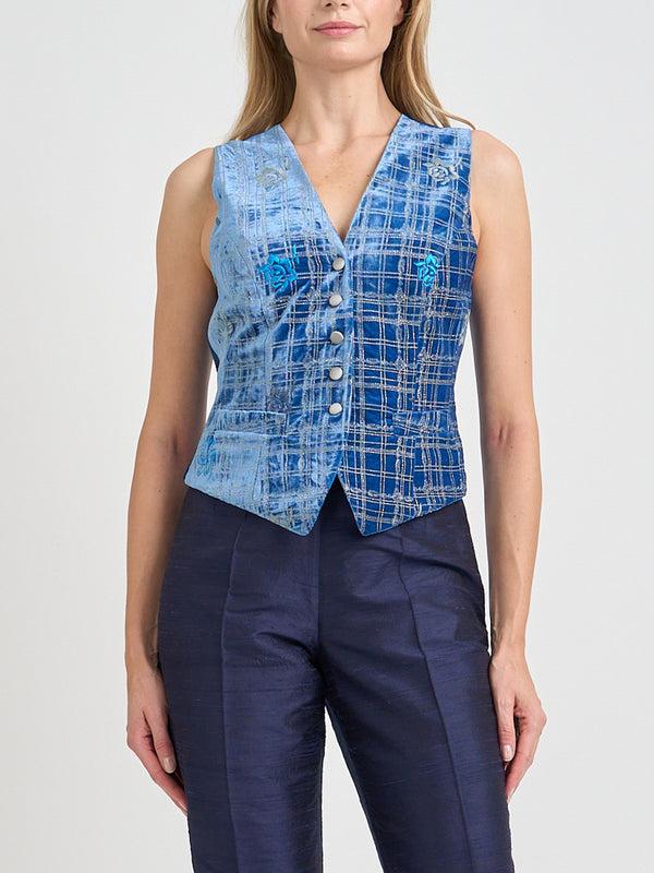 favourbrook Waistcoat Single-Breasted Cobalt Mackintosh Silk Velvet