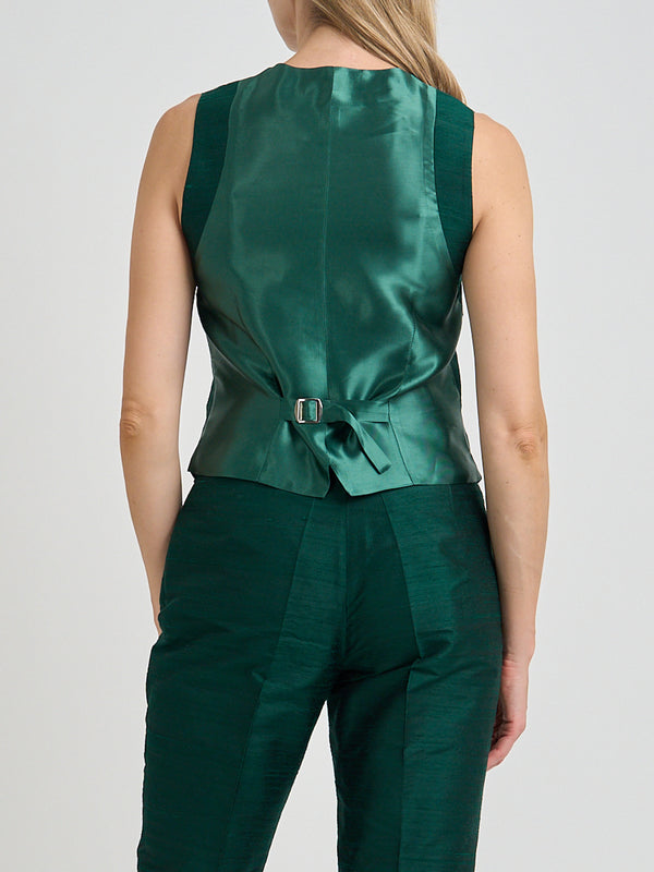Favourbrook Waistcoat Single-Breasted Evergreen Silk Douppion