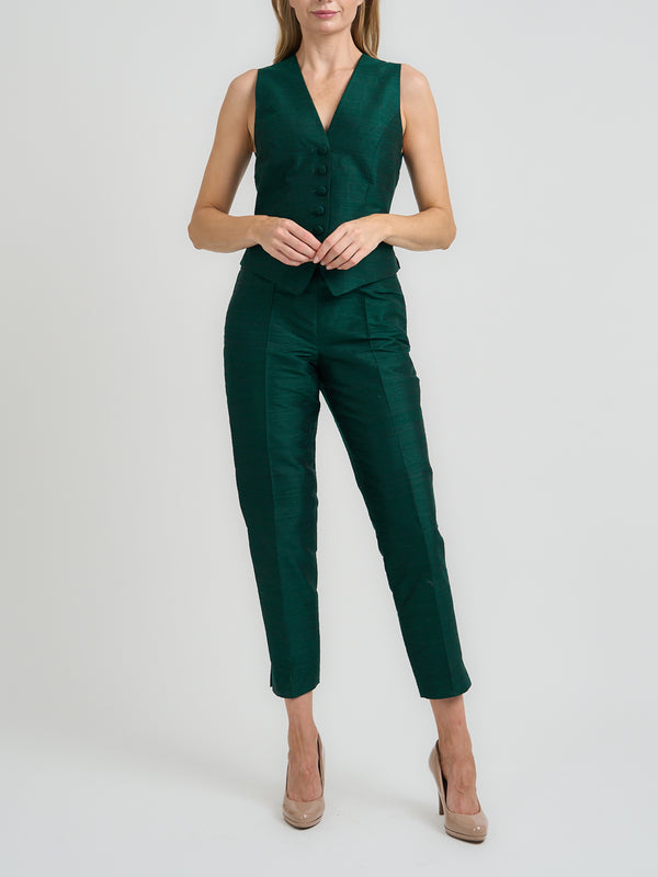 Favourbrook Waistcoat Single-Breasted Evergreen Silk Douppion